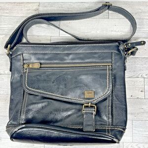 BOC Born Black Faux Leather Crossbody Bag Shoulder Purse Zipper Snap Pockets